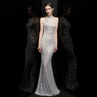 Nouvelle Robe de Soirée Longue Élégante à Col Halter, Design Sirène Personnalisé à Paillettes, Taille Empire, en Mousseline et Cachemire, pour Fêtes et Événements