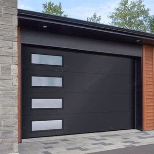 Venta caliente Diseño moderno Vista completa Aluminio Acero Templado Panel sándwich automático Arriba Seccional Espuma Negro Puerta de garaje - Product Image 1