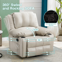 Fauteuil inclinable pivotant en cuir PU VANBOW avec fonction de massage par vibration et de chauffage, canapé simple inclinable et pivotant à 360 degrés