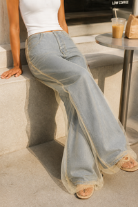 Jeans en denim organza taille haute, coupe droite ample et large, respirants, décontractés, pour l'été, style OOTD, haute qualité, vente en gros de vêtements - Product Image 3