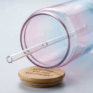 Verre à bière en borosilicate de haute qualité 16oz (480ml) avec couvercle à paille, portable, transparent, multicolore, personnalisable, forme canette, style bocal Mason - Product Image 4