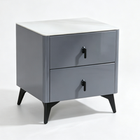 Table de chevet moderne à 2 tiroirs avec plateau en dalle de marbre et pieds inclinés en métal, meuble de rangement pour chambre à coucher et appartement