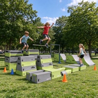 Ensemble de parcours d'obstacles Ninja Warrior pour enfants, 117 pièces, avec boîte de gymnastique, barre d'équilibre et barre de traction