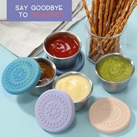 Lot de 8 contenants pour vinaigrette couvercles en silicone étanches tasses à sauce réutilisables en acier inoxydable boîte à bento pique-nique voyage