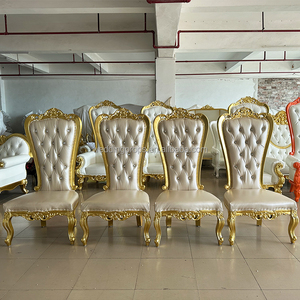 राजा और रानी ऊंची पीठ सस्ती सफेद सोने के सिंहासन पर दूल्हे और दुल्हन के लिए शाही विलासिता की शादी की कुर्सी की है। - Product Image 3