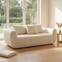 Canapé modulaire 3 places en bouclette blanc crème, éco-responsable, moderne, avec ressorts ensachés compressés sous vide et mousse haute densité