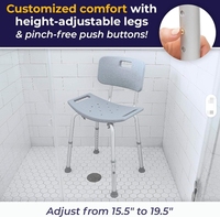 Chaise de douche légère et réglable en hauteur avec support dorsal amovible en aluminium pour personnes âgées