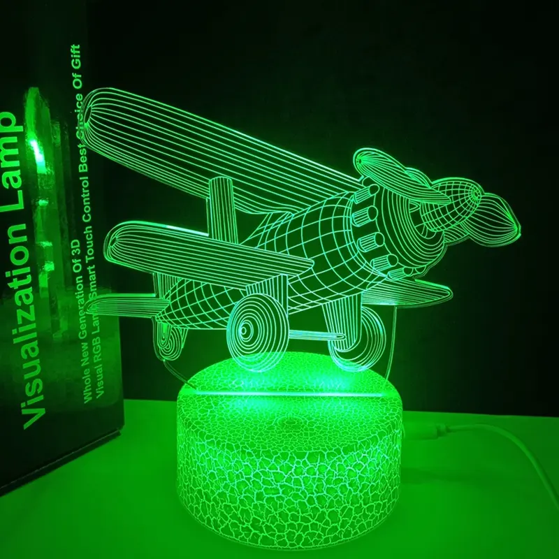 Spiral Plane 3D Illusion lampada da tavolo Aircraft Airplane Bedroom Decor Night Light Touch telecomando 16 colori decorazione regali