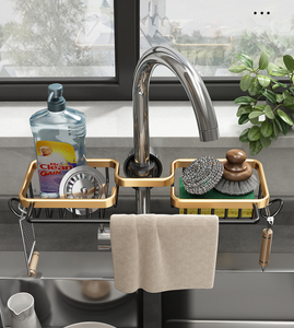 Estante de Almacenamiento para Cocina, Soporte para Jabón de <span class=keywords><strong>Baño</strong></span>, Estante para Grifo, Aluminio <span class=keywords><strong>sin</strong></span> Perforaciones, Cesta Colgante para Esponjas y Paños - Product Image 3