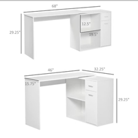 Bureau d'ordinateur en forme de L, table d'angle rotative à 180 °, équipé d'étagères de rangement, de tiroirs et d'armoires