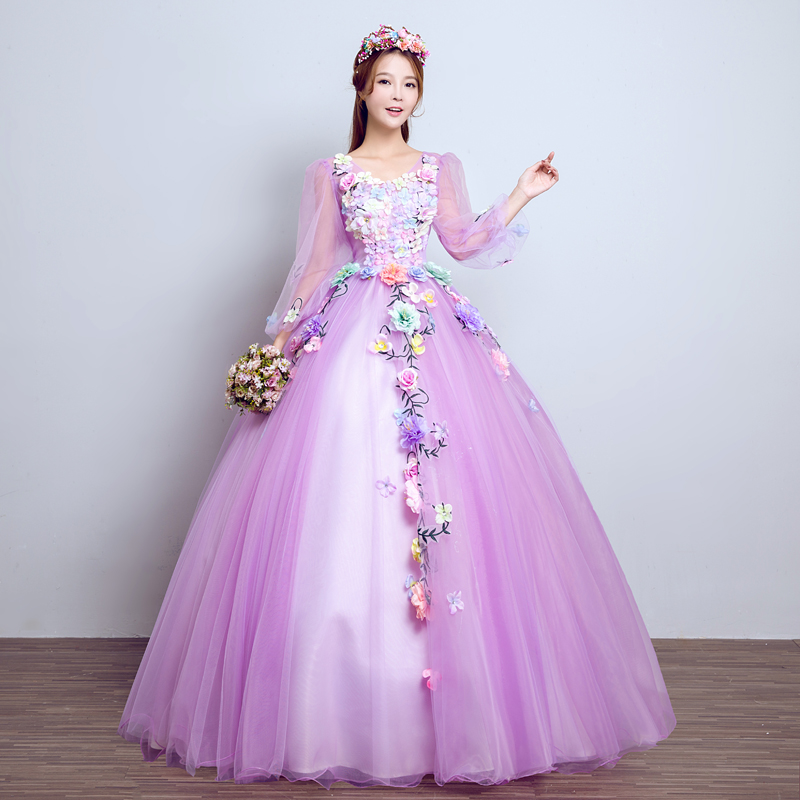 purple and yellow wedding dresses Shannon Embroidered Purple Victorian Wedding Dress: 2-in-1 Aline Gown