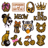 Patch brodé thermocollant décoratif pour vêtements, style Sweet Cool, motifs Léopard, Reine, Lèvre Joyeuse, OMG, Casque audio, Œil, Dés, Pomme, Tigre