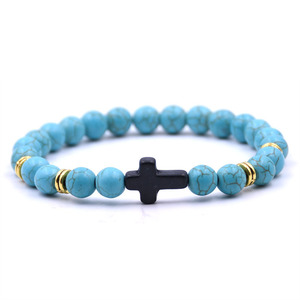 Bracciale in Pietra Vulcanica e Occhio di Tigre con <span class=keywords><strong>Croce</strong></span> <span class=keywords><strong>Nera</strong></span> e Cordino Elastico Accessorio Religioso Cristiano di Tendenza - Product Image 6
