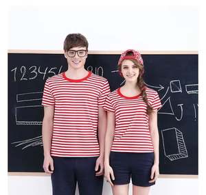 Camiseta de Manga Corta I-0611, Verano, Holgada, Rayas Azules y Blancas, Ropa de Pareja, Cuello Redondo, Moda Casual - Product Image 5