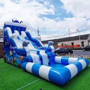 Mùa Hè nổi trượt nước với bóng hồ bơi màu xanh Inflatable phòng tập thể dục trượt cho trẻ em