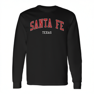 T-shirt a maniche lunghe Santa Fe Texas, abbigliamento unisex in stile college - Product Image 2