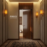 Ensemble de portes intérieures de placard de chambre en bois massif, style chinois, avec lignes en laiton gaufrées, finition Noyer foncé