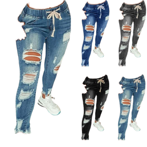 <span class=keywords><strong>Pantalon</strong></span> long déchiré taille haute extensible pour <span class=keywords><strong>femme</strong></span>, style européen et américain, nouvelle collection pour <span class=keywords><strong>Amazon</strong></span>, coupe ajustée, rehausse les hanches, décontracté - Product Image 1