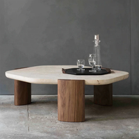 Mobilier moderne de salon ensemble de tables basses nordiques en travertin beige Table basse en marbre Table basse en travertin de luxe