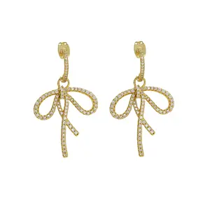 Wholesale 14K Gold Plated Cubic Zircon Bowknot Stud Earrings