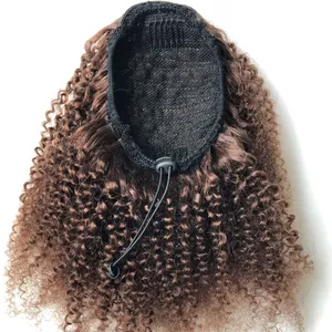 Atacado Raw Virgin onda de água encaracolado rabo de cavalo cabelo humano destaque 100 cabelo humano afro sopro rabo de cavalo Clipe Em Extensões De Cabelo