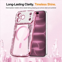 Coque de téléphone en TPU plaqué luxe avec strass brillants et cadre ondulé mignon pour femmes et filles, compatible iPhone 18 Pro Max 17 16 15 14 13