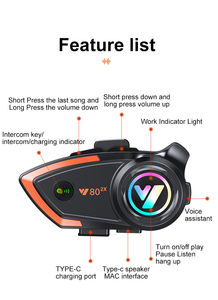 カスタムロゴプリントオートバイインターホンY80-2Xブルートゥース5.0 4 EQエフェクト1000MAH2人モーター500Mインターホンヘルメット用 - Product Image 6