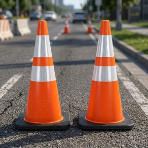 28 Inch PE Engineer Grade Traffic Cone 700mm Weighted <b>Rubber</b> Base-High Visibility Orange Road Safety with Reflective <b>Strips</b> - Product Image 2