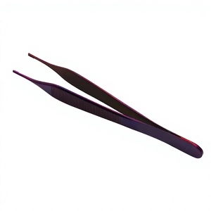 Pinzas Adson de 4 3/4 pulgadas con 7x7 dientes, acero inoxidable, mango con revestimiento morado, durabilidad, instrumentos quirúrgicos, certificación CE - Product Image 1