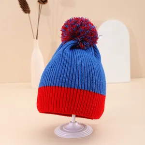 Großhandel Mütze Hüte Mode Farbe Match Fleece Gefütterte Mütze Recycelt Gestrickt Winter Warme Mütze Mit Pom Pom