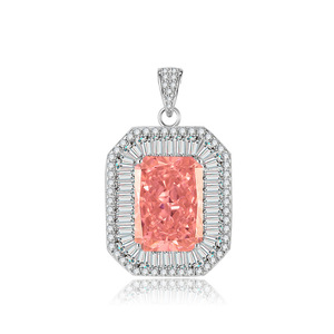 Parure de bijoux en cuivre plaqué or blanc avec diamant à haute teneur en carbone 10*14MM et zircon 8A, comprenant un pendentif, des boucles d'oreilles et une bague - Product Image 6