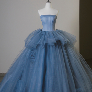 Vestido de Fiesta Largo de Tul Azul Marino, Estilo Princesa, Elegante, con Hombros Descubiertos y Falda Abultada, Sfy11 - Product Image 6