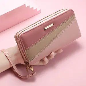 Billeteras de cuero con cremallera para mujer, cartera larga, bolso de mano, monedero de lujo, novedad de 2021