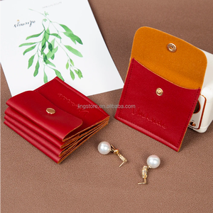 8*8cm Luxury Red PU Leather Jewelry <b>Gift</b> Packaging Pouch Snap Button <b>Envelope</b> Pouches for Earrings Necklace - Product Image 4