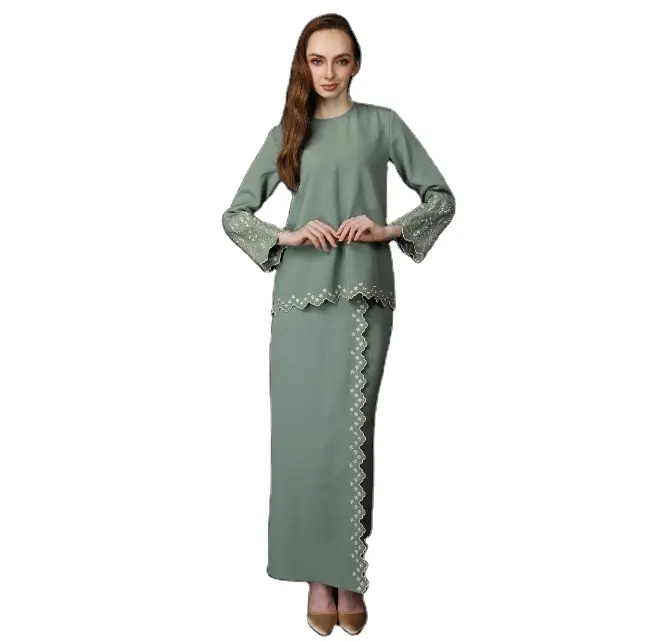 Bán Buôn Baju Kurung Và Baju Melayu 2024 Fesyen Cotton Linen Baju Kurung Moden Với Ren