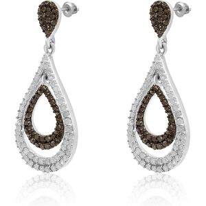 Ornaatis Teardrop <b>Dangle</b> <b>Earrings</b> 1.59 Cttw White Champagne <b>Diamond</b> 925 Sterling Silver Women Wedding Jewelry - Product Image 1