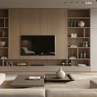 Système de panneaux muraux pour salon avec meuble TV intégré, buffet et fond personnalisable, unité murale TV
