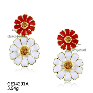 Grace Jewelry Beautiful Chrysanthemum Flower Shape Gold Plated 925 Silver Yellow Crystal Modern Gem Stone Jewelry Set for Ladies