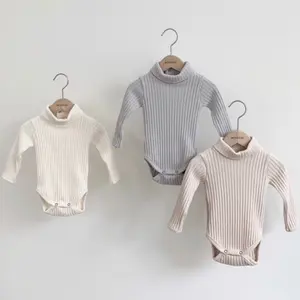 Jungen Stram pler Herbst Winter einfarbig gerippt Roll kragen pullover Stram pler für kleine Mädchen Jumps uit Kleidung Kleinkind Baby Overalls