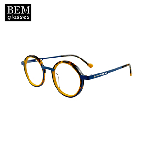BEM High Quality Acetate Spliced Metal Eyeglass <strong>Frame</strong> Round Design Fashion Eyewear <strong>Frame</strong> Suitable for Men and Women - Product Image 1