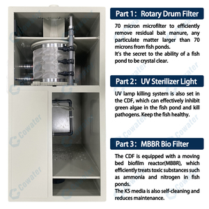 Cowater 30 m3/h Koi AO Lọc di chuyển giường màng sinh học lò phản ứng (mbbr) + UV ánh sáng + ROTARY trống Lọc Koi Ao - Product Image 2