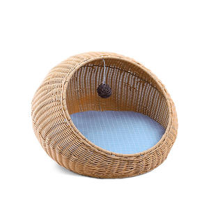 2021 Katzen bett für den Innenbereich eine überdachte moderne Katze Hideaway Hütte von Rattan Häuser Nest Haustiere in Kuppel korb Design Rattan Schlafs ofa Haustier - Product Image 2