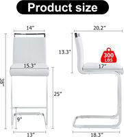Tabourets de bar blancs modernes en similicuir avec dossier, repose-pieds robuste en chrome argenté pour îlot de cuisine, pub, maison