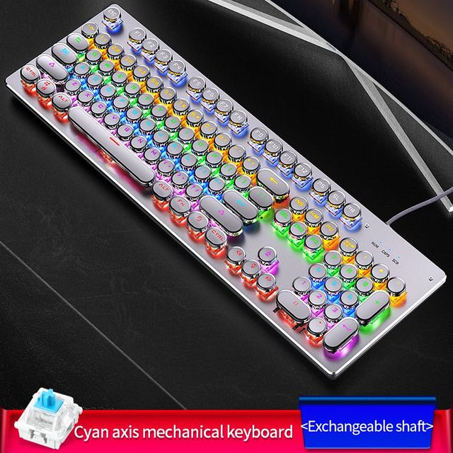 USB Wired RGB Mechanical Keyboard with Punk Round Keycaps Hot Swap Gaming Keyboard for Gamers