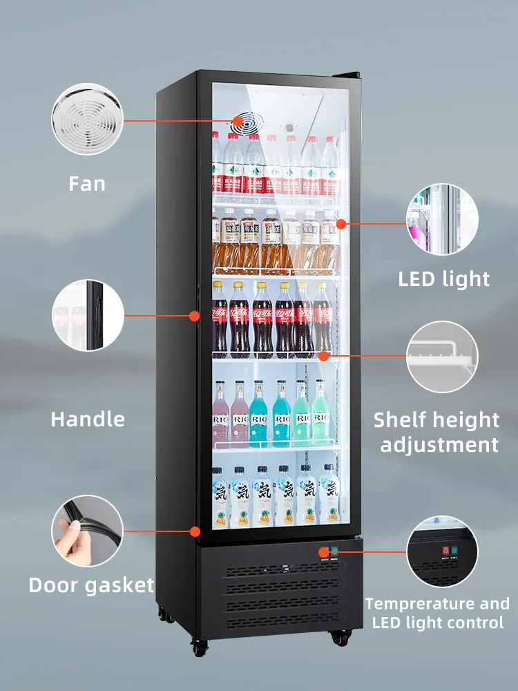 Refrigeradores para geladeira upright, equipamento de refrigeração com exibição de vidro vertical, venda no atacado de superfície comercial