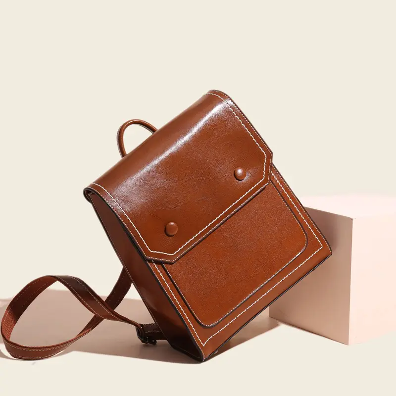 Mochilas Wholesale Vintage Fashion Oil Wax Genuine Leather Briefcase Multi Functional Women Leisure Backpack Shoulder Hand Bag