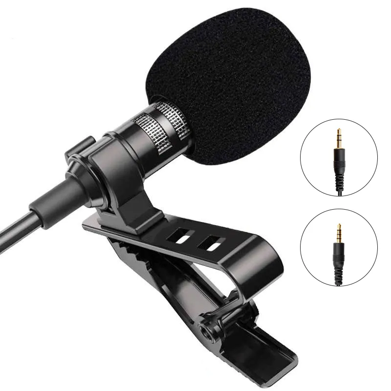 Professionnel 1.5m Portable Clip-on Mic Mini Revers Lavalier Microphone Pour PC Portable Ordinateur Portable Caméra