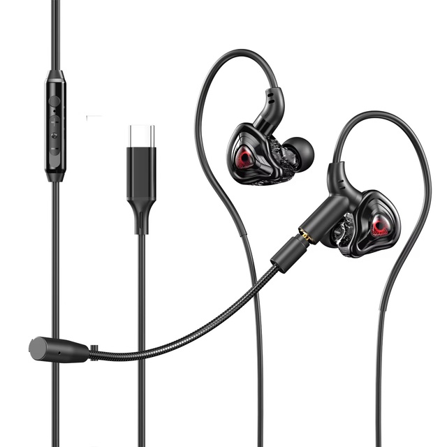 Dual Microphones Type C&3.5mm In-ear Earphones HiFi Stereo Headsets Sports Gaming Headphones with HD Mic Handsfree for Samsung