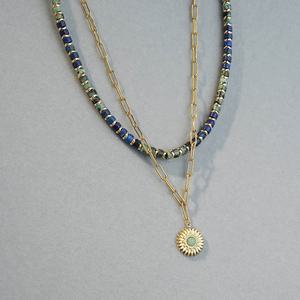 Collar de joyería de lapislázuli turquesa africano hecho a mano cuentas de piedra natural gargantilla forma de sol collar con colgante de acero inoxidable - Product Image 5