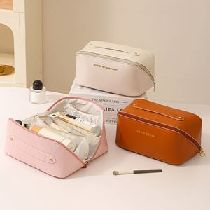 Bolsa de Maquillaje de Viaje para Mujer, de Cuero PU, Portátil, con Cierre, Abrible Completamente, para Organizar Artículos de Aseo y Cosméticos, Impermeable - Product Image 2